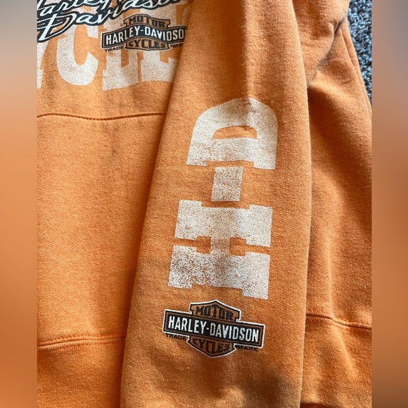 Vintage Harley Davidson Hoodie Mens Medium‎ Orange Y2K Sleeve Hit Grunge Skull - Picture 3 of 3